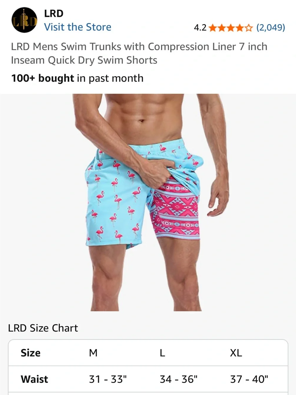 Men’s Light Blue Flamingo Swim Trunks with Pink Compression Liner